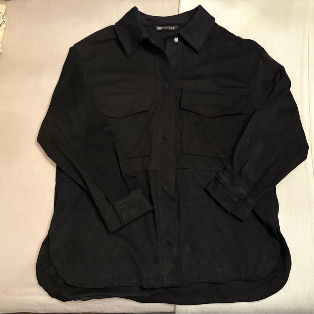 zara suede black button up shirt jacket
